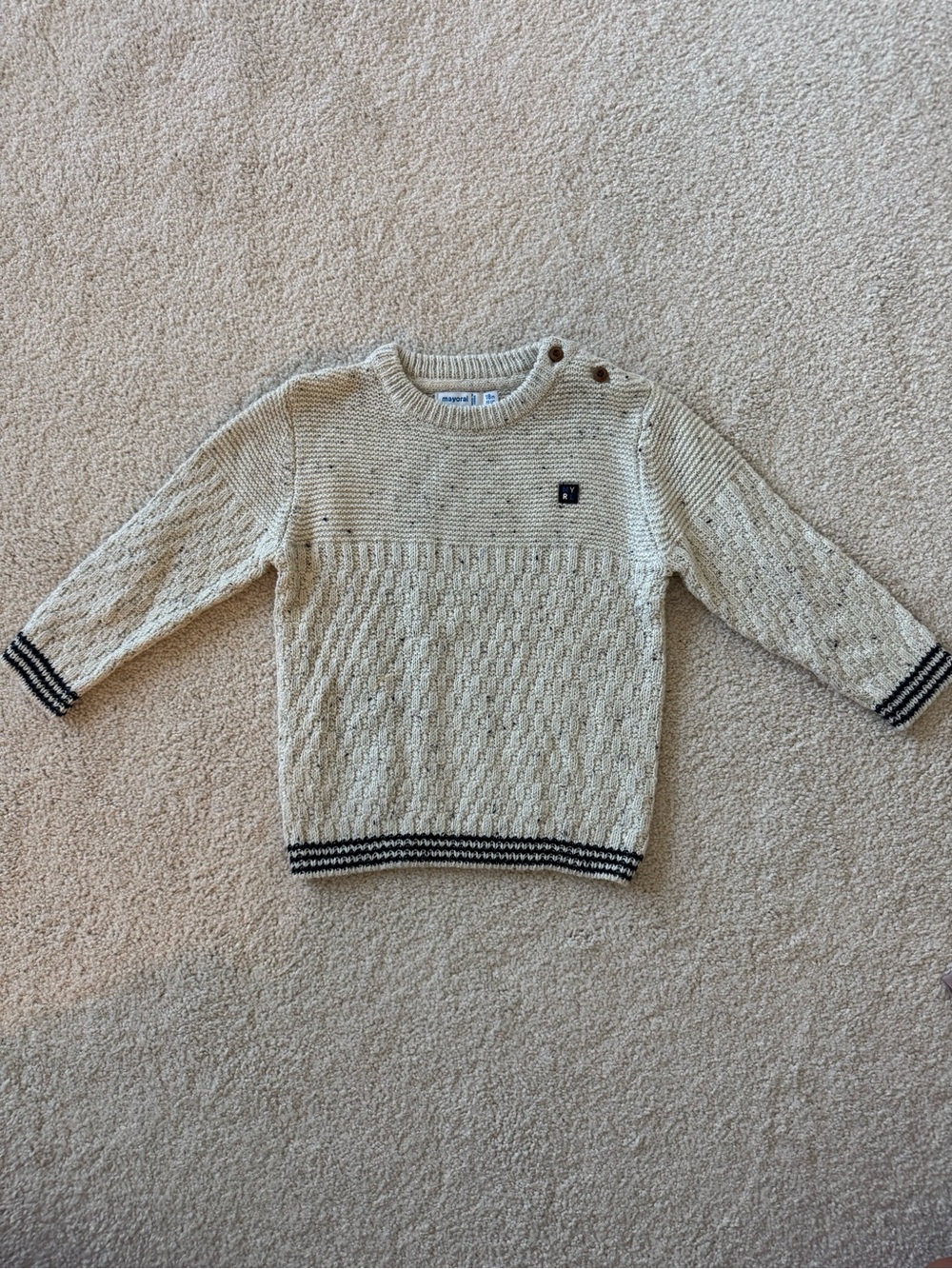 Mayoral Cream Knit Sweater with Navy Trim